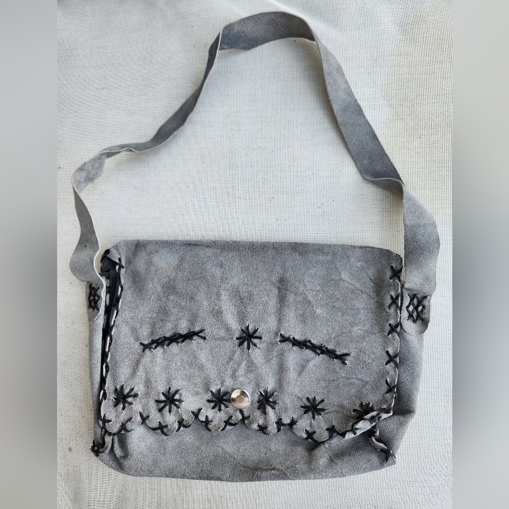 Vintage Artisan Suede Shoulder Bag Boho Western Hippie